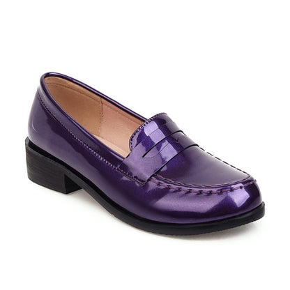 Women's Glossy Round Toe Slip-On Loafers