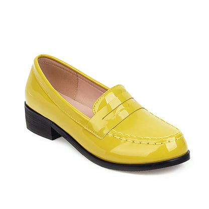 Women's Glossy Round Toe Slip-On Loafers