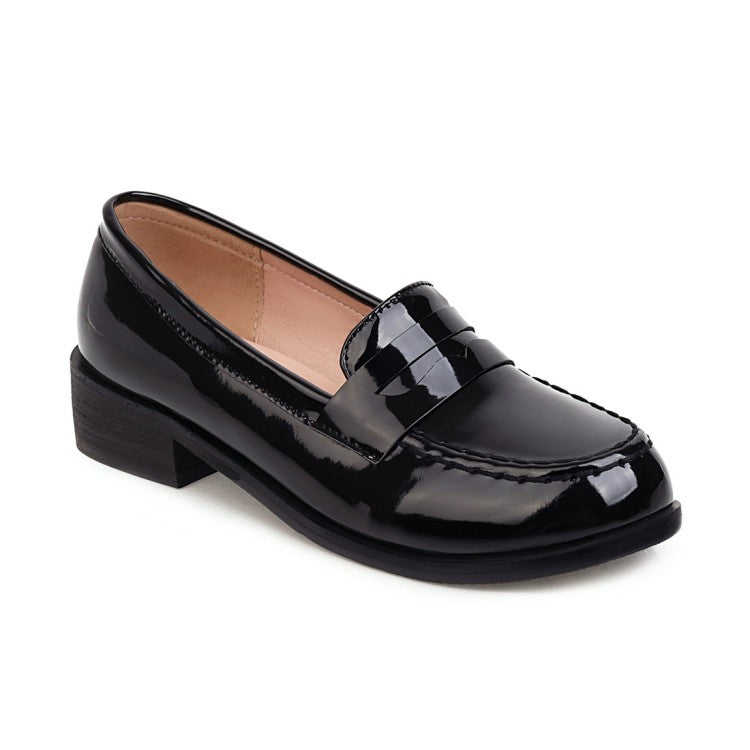 Women's Glossy Round Toe Slip-On Loafers