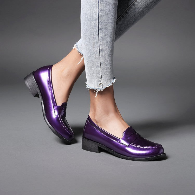 Women's Glossy Round Toe Slip-On Loafers