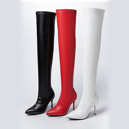 Pointed Toe Side Zippers Stiletto Heel Over the Knee Boots for Women