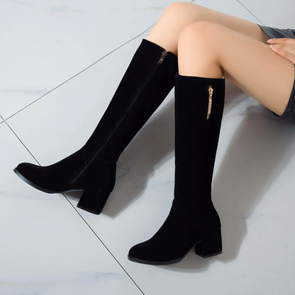 Side Zippers Pendants Block Chunky Heel Knee High Boots for Women