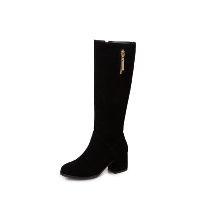 Side Zippers Pendants Block Chunky Heel Knee High Boots for Women