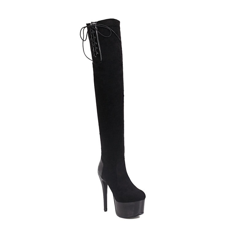 Tied Belts Chunky Heel Platform Over the Knee Boots for Women