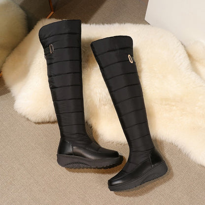 Ladies Waterproof Platform Wedge Heels Down Over the Knee Boots for Winter