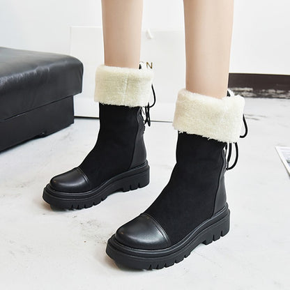 Back Tied Flat Platform Short Boots for Women