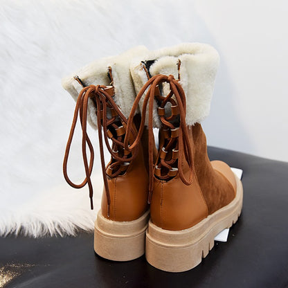 Back Tied Flat Platform Short Boots for Women