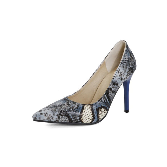 Ladies Snake Printed Pointed Toe Stiletto Heel High Heels Pumps