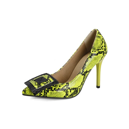 Ladies Snake Printed Pointed Toe Stiletto Heel High Heels Pumps