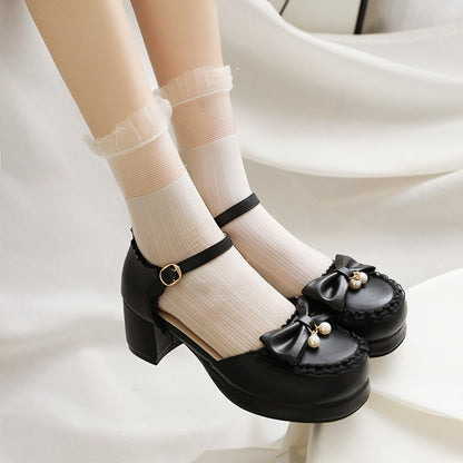 Ladies Lolita Round Toe Hollow Out Ankle Strap Block Heel Low Heels Sandals