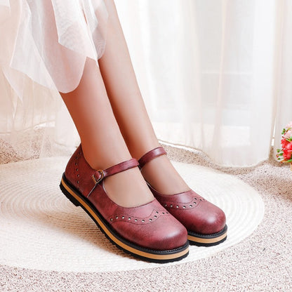 Ladies Laser Mary Jane Flats Shoes