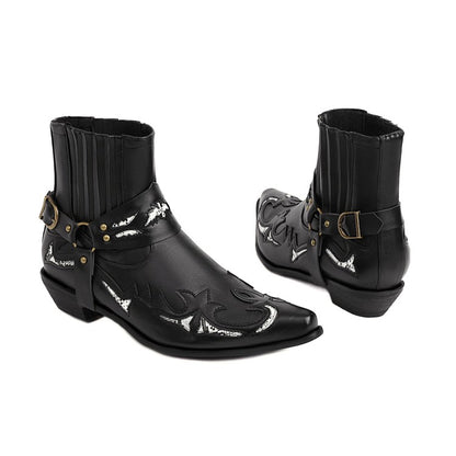 Ladies Embroidery Low Heels Metal Buckle Straps Short Boots