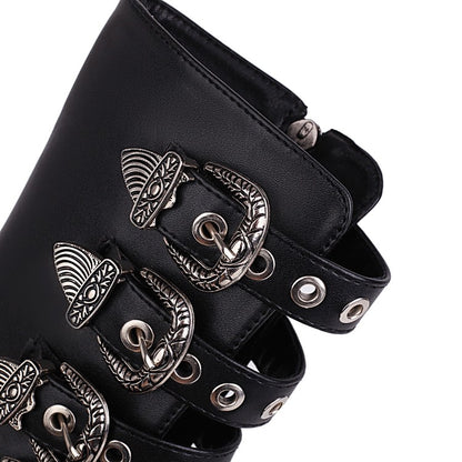 Ladies Metal Buckle Straps Wedge Heel Platform Short Boots