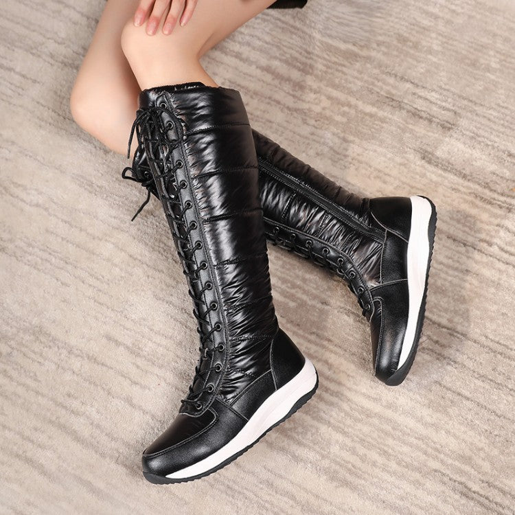 Ladies Leather Wedge Heels Down Tall Boots for Winter