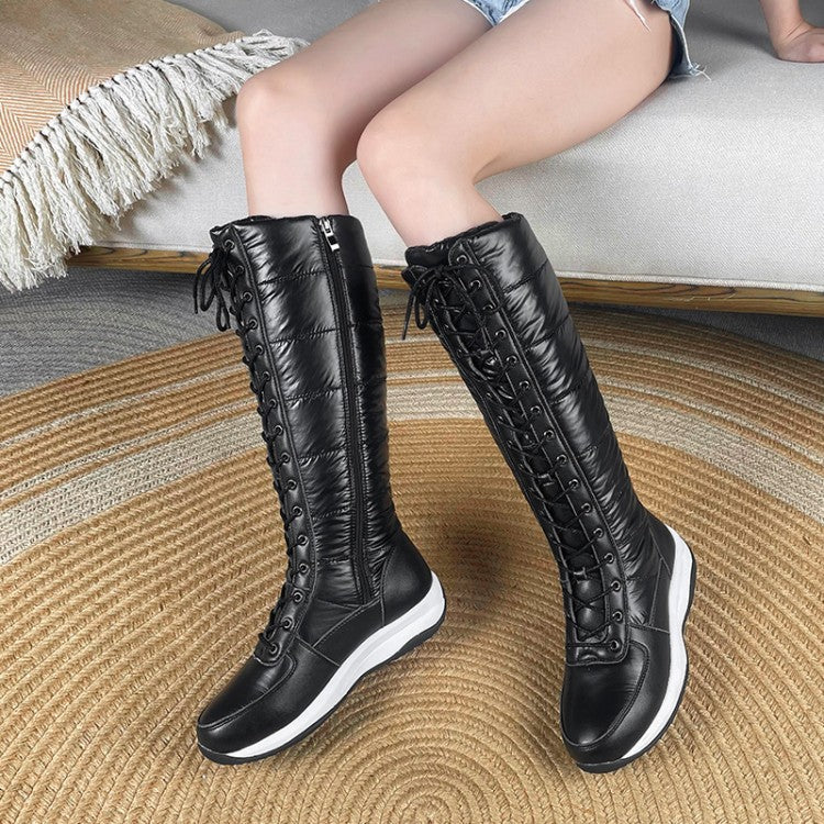 Ladies Leather Wedge Heels Down Tall Boots for Winter