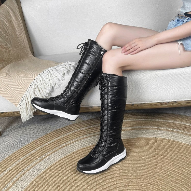 Ladies Leather Wedge Heels Down Tall Boots for Winter