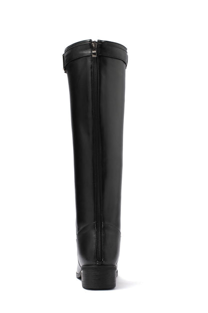 Ladies Buckle Belt Heel Knee High Boots