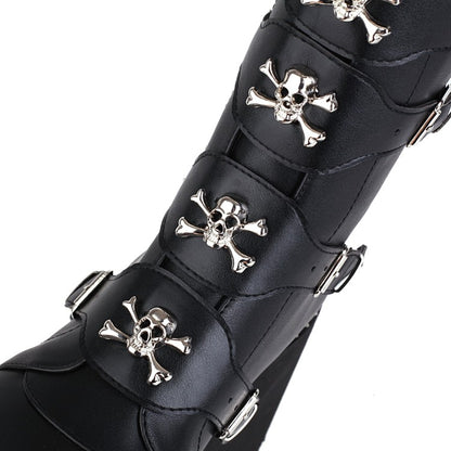 Ladies Metal Buckle Platform Wedge Heel Mid Calf Boots