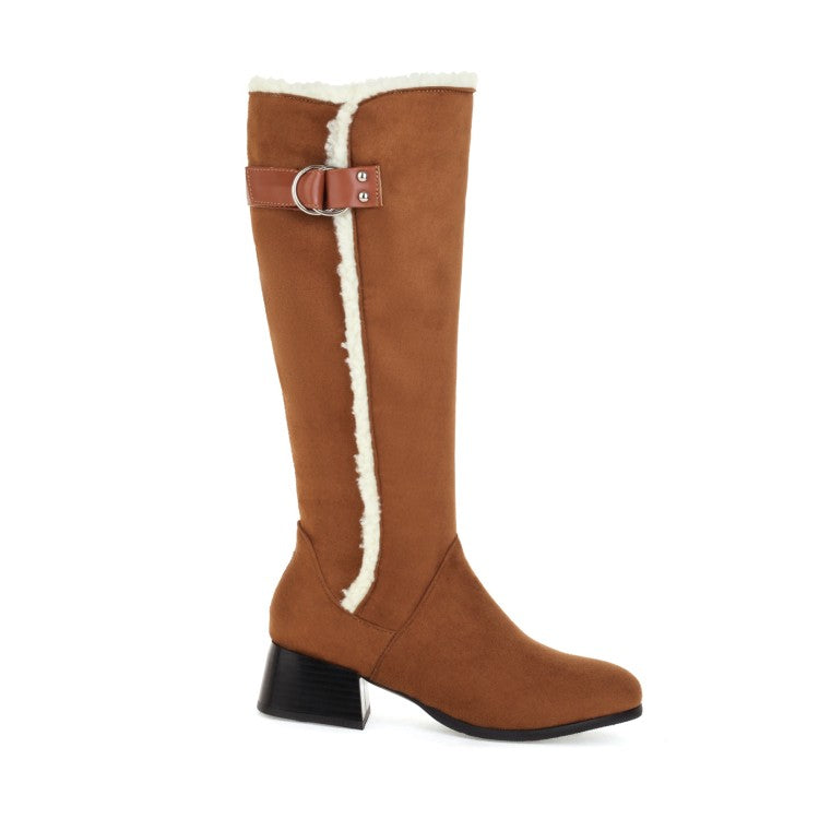 Ladies Lamb Wool Patchwork Puppy Heel Knee High Boots