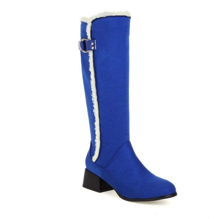 Ladies Lamb Wool Patchwork Puppy Heel Knee High Boots