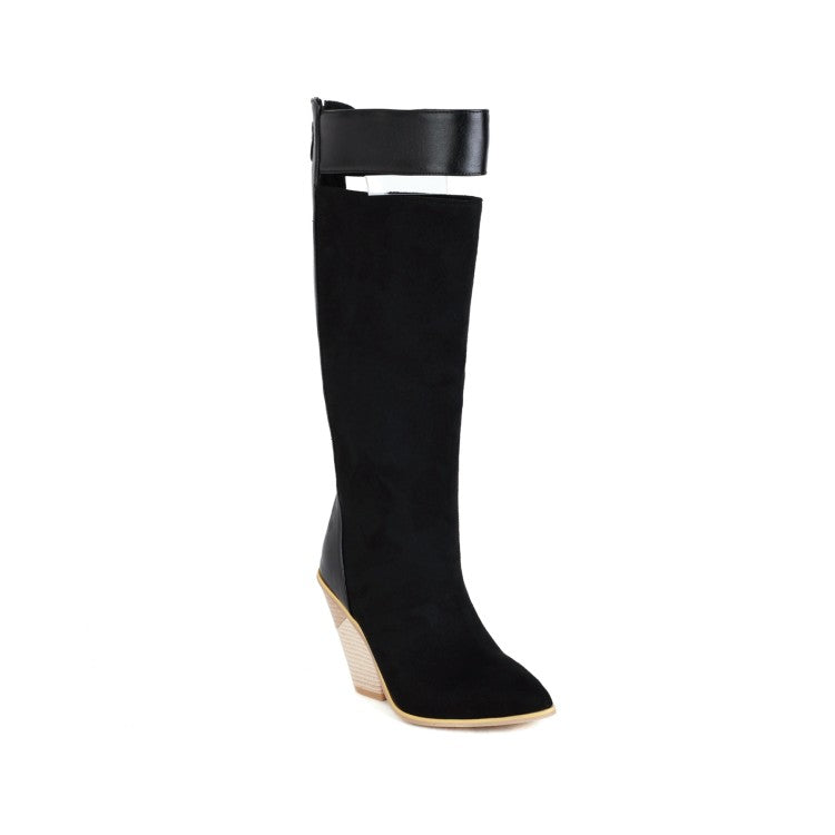 Ladies Bohemia Pointed Toe Block Heel Knee High Boots