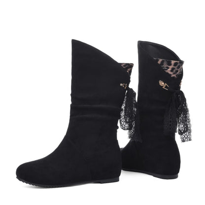 Round Toe Back Tassel Flat Inside Heighten Mid Calf Boots for Women