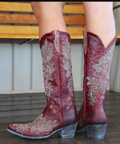 Ladies Ethnic Patchwork Embroidery Low Heels Cowboy Knee High Boots