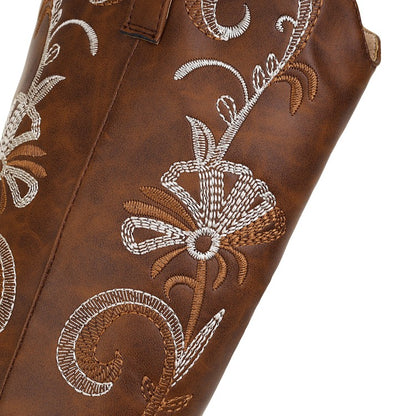 Ladies Embroidery Block Heel Cowboy Mid Calf Boots