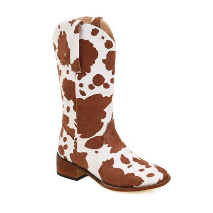 Ladies Printed Block Heel Cowboy Mid Calf Boots