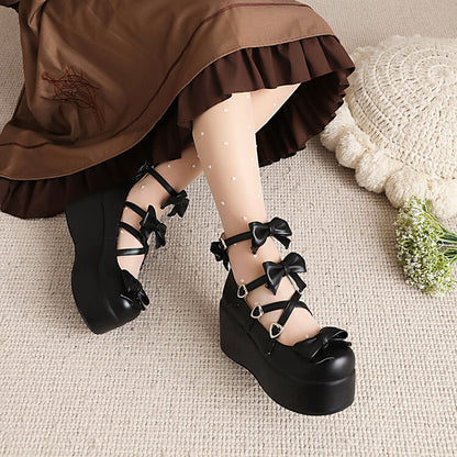 Ladies Lolita Bowtie Platform Flat Shoes