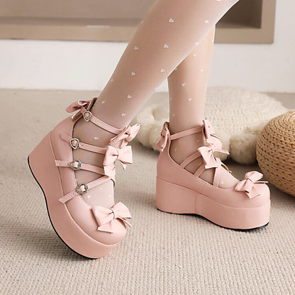 Ladies Lolita Bowtie Platform Flat Shoes