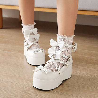 Ladies Lolita Bowtie Platform Flat Shoes