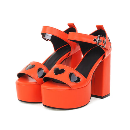 Ladies Round Toe Ankle Strap Buckle Thick Sole Block Heel Platform Sandals