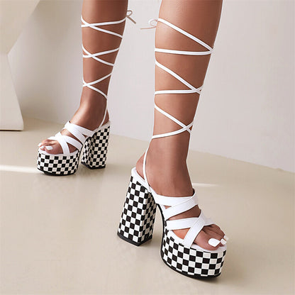 Ladies Cross Straps Thick Sole Chunky Heel Platform Sandals