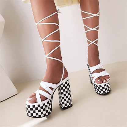 Ladies Cross Straps Thick Sole Chunky Heel Platform Sandals