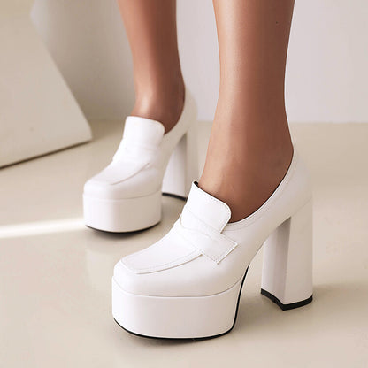 Ladies Square Toe Platform Chunky Heel Shoes