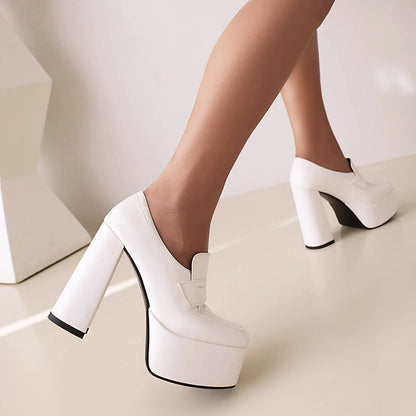 Ladies Square Toe Platform Chunky Heel Shoes