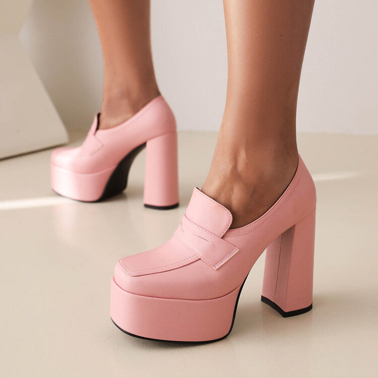 Ladies Square Toe Platform Chunky Heel Shoes