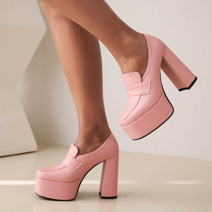 Ladies Square Toe Platform Chunky Heel Shoes