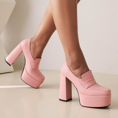 Ladies Square Toe Platform Chunky Heel Shoes