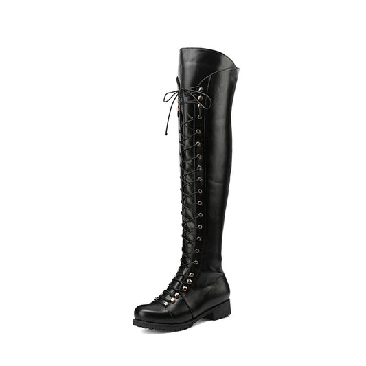 Ladies Lace Up Block Heel Riding Over the Knee Boots