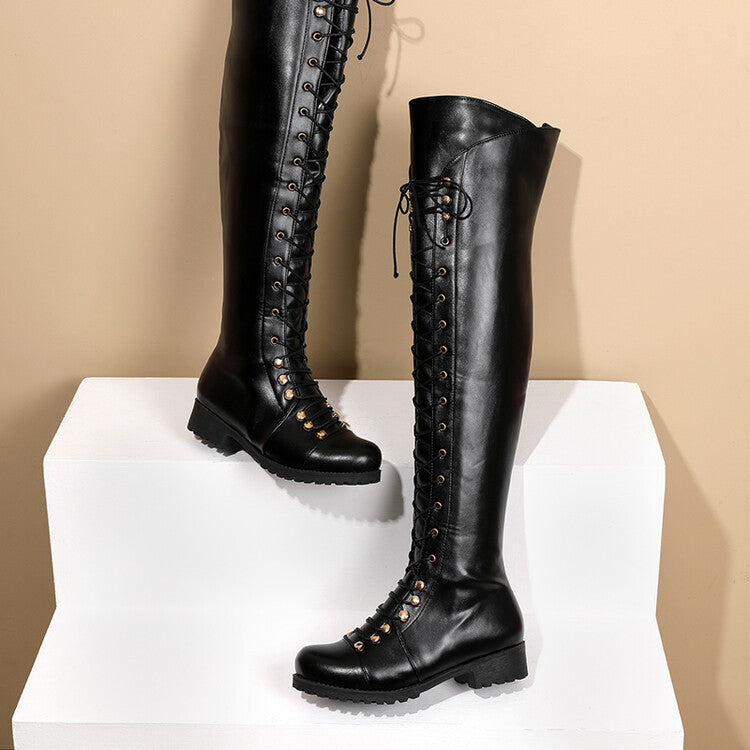 Ladies Lace Up Block Heel Riding Over the Knee Boots