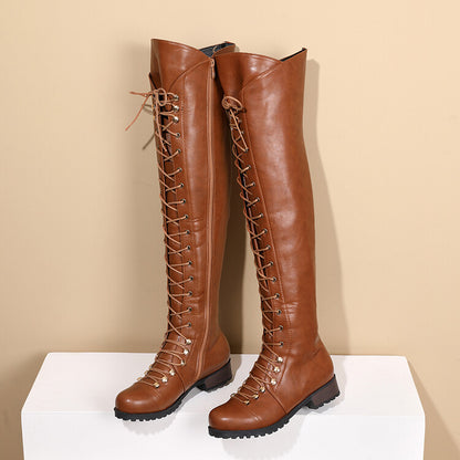 Ladies Lace Up Block Heel Riding Over the Knee Boots