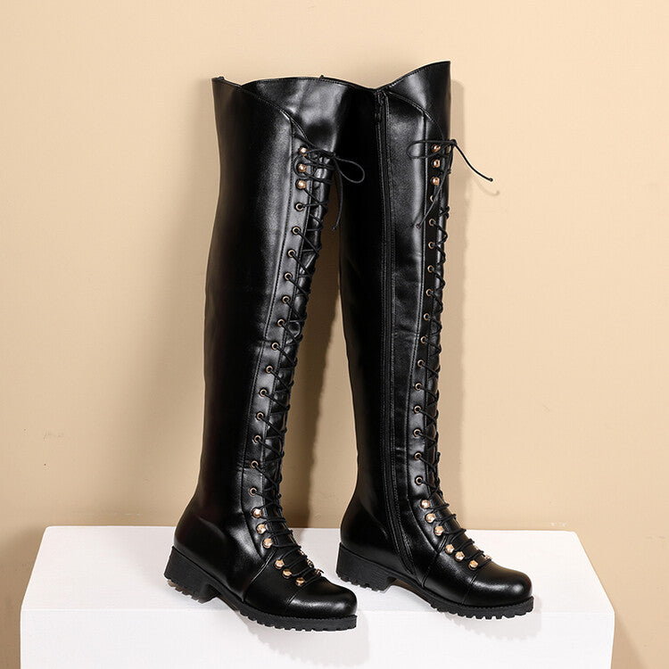 Ladies Lace Up Block Heel Riding Over the Knee Boots