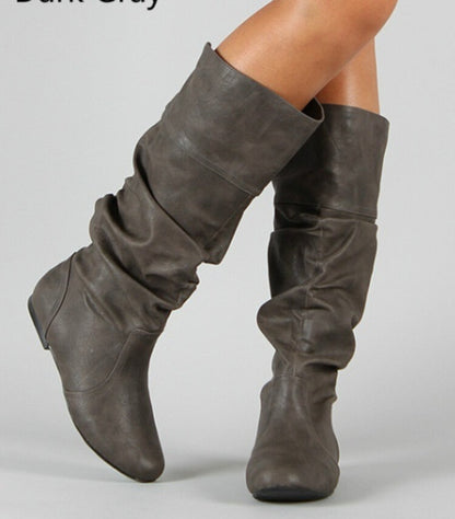 Pu Leather Slouch Mid-Calf Boots for Women