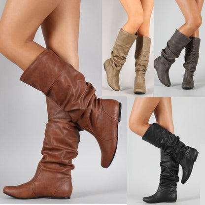 Pu Leather Slouch Mid-Calf Boots for Women