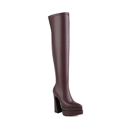 Ladies Side Zippers Spool Heel Platform Over the Knee Boots