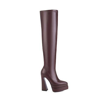 Ladies Side Zippers Spool Heel Platform Over the Knee Boots