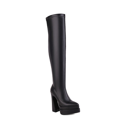 Ladies Side Zippers Spool Heel Platform Over the Knee Boots