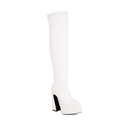 Ladies Side Zippers Spool Heel Platform Over the Knee Boots